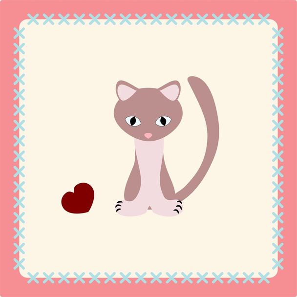 Vector kitty with heart on patchwork background - Vector, afbeelding