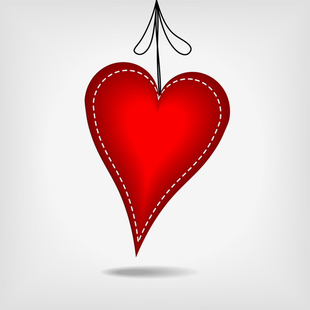 Hanging red heart with white stitches - vector illustration - Vektori, kuva