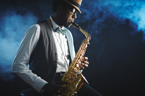 jazzman playing saxophone - Photo, Image