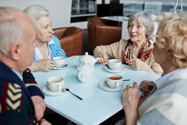  seniors talking by tea - Fotoğraf, Görsel