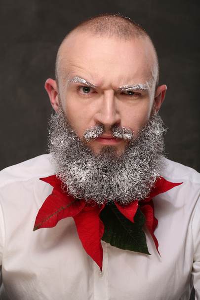 Portrait of one man with painted long beard in white - Fotoğraf, Görsel