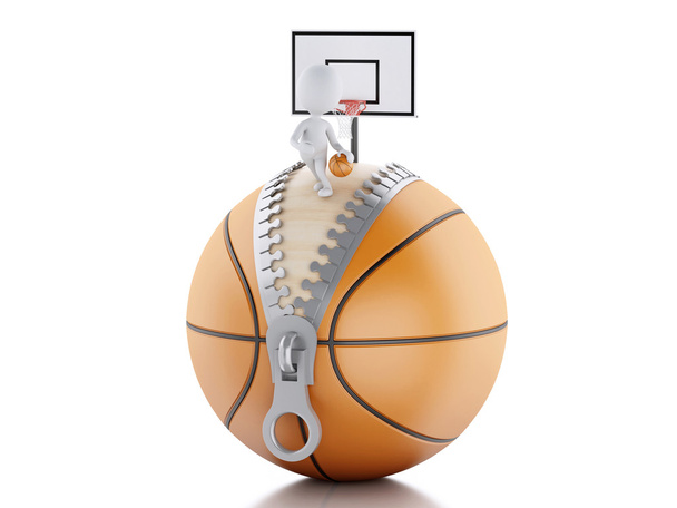 3D-s fehér ember játszik a tetején kosárlabda labda - Fotó, kép