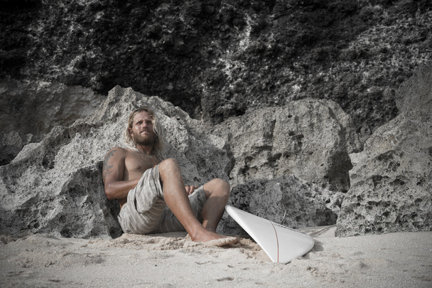 surfer with surf board on the beach - Zdjęcie, obraz