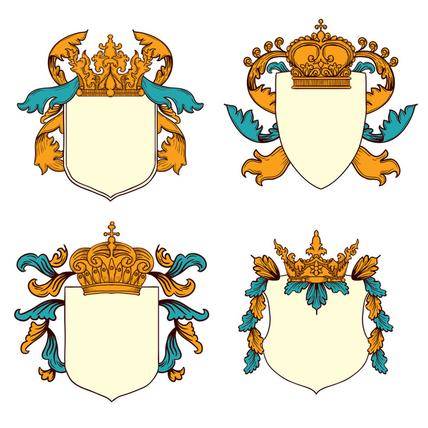 Hand drawn coat of arms set - Vector, Image