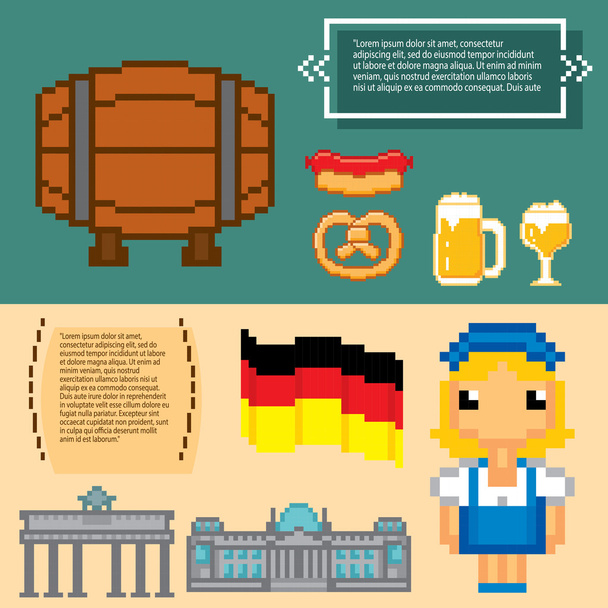 German culture symbols banners. Pixel art. - Vettoriali, immagini