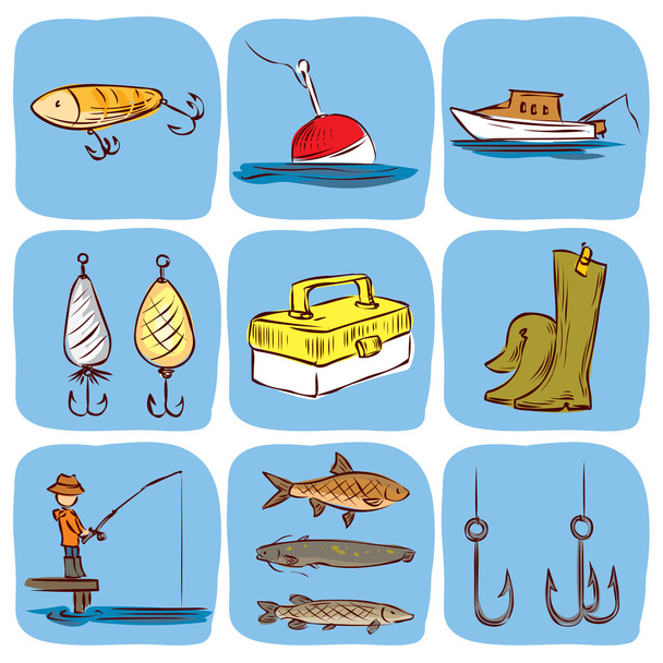 Fishing icons set. - Vektori, kuva