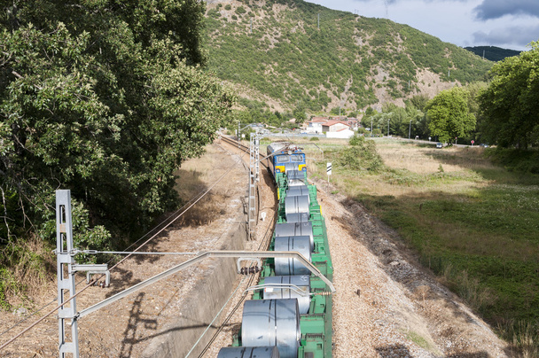 Freight train on an Iberian gauge railway track - Photo, Image