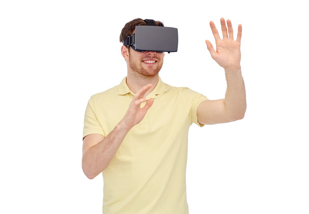 happy man in virtual reality headset or 3d glasses - Foto, imagen