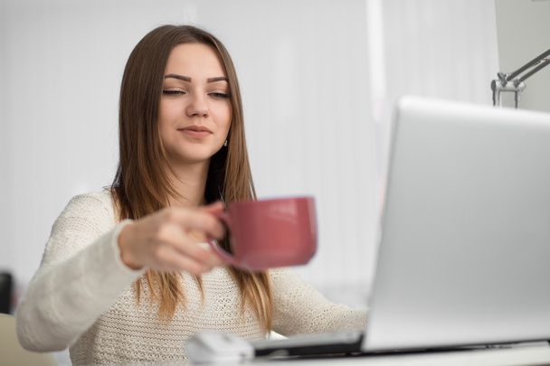 female  worker sitting at laptop - Foto, Imagem