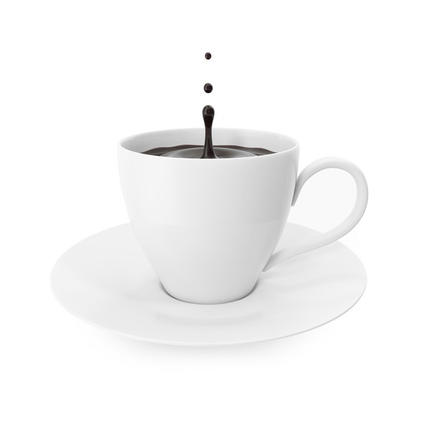Cup coffee with splash drops isolated on white background. - Foto, afbeelding