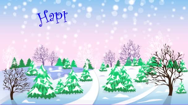Kış manzarası. Kar düşüyor. Yeni Yılınız Kutlu Olsun. Kızakla çocuk - Video, Çekim