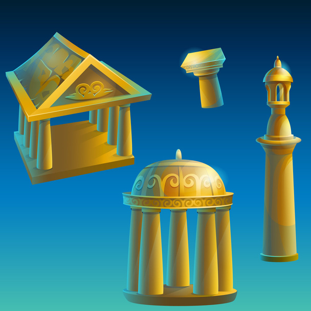 Set of ancient ruined buildings - Vector, Image