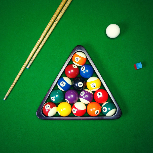 Billiard balls pool on green table - Photo, Image