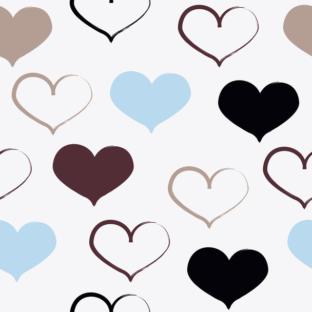 Cute vector geometric seamless pattern. Brush strokes, hearts. Hand drawn grunge texture. Abstract forms. Endless texture can be used for printing onto fabric or paper - Vettoriali, immagini