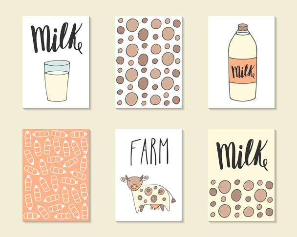 Χαριτωμένο χέρι που doodle γάλακτος, τροφίμων βιομηχανία κάρτες, φυλλάδια, καλύπτει  - Διάνυσμα, εικόνα