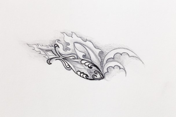 desenho filigran ornamental em papel com flor e padrão de estrutura de chama
. - Foto, Imagem