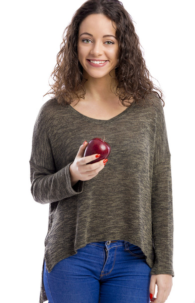 Woman holding a fresh red apple - Foto, Imagem