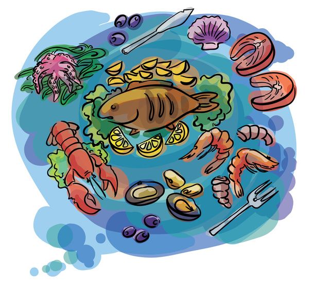 Illustrazione set di pesce e frutti di mare
 - Vettoriali, immagini