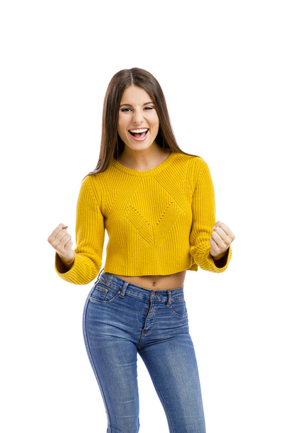 Happy woman with arms up - Photo, Image