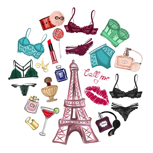 Vector set with lingerie and perfume - Διάνυσμα, εικόνα