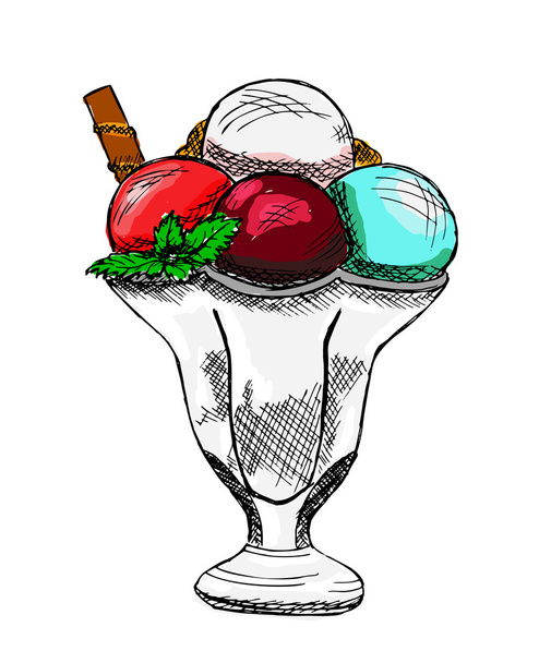 cucharadas de helado dulce en vidrio
 - Vector, imagen