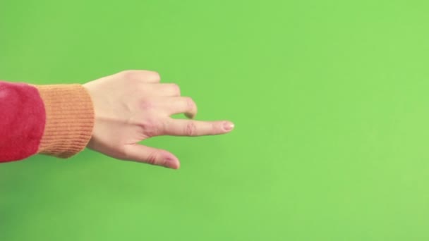 Az ember kezét a stúdió elszigetelt zöld képernyő. Kéz mutató háttér - Felvétel, videó
