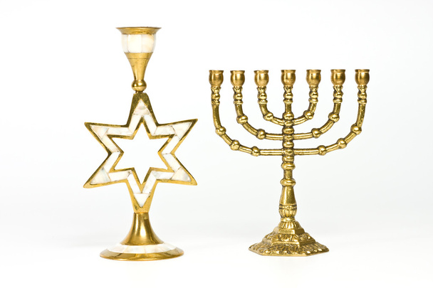 The Jewish menorah and candlestick - 写真・画像