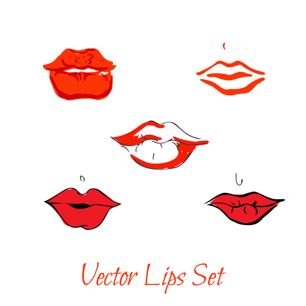 Set of Hand drawn sexy lips sketch - Vector, Image