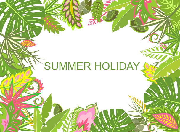 Summer tropical background with exotic leaves - Vector, Image
