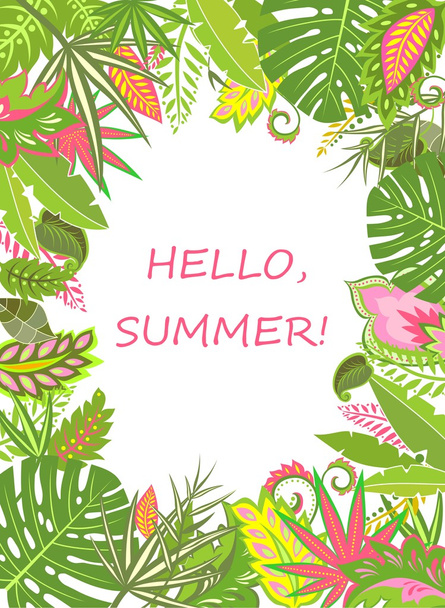 Summer tropical poster with exotic leaves - Vector, Image