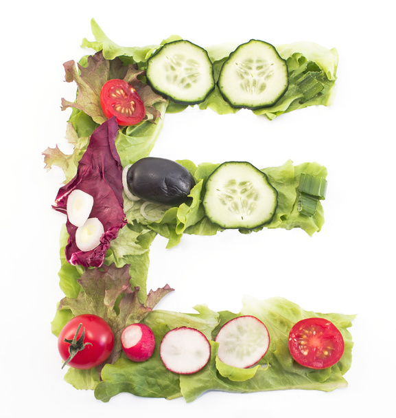 Letra E hecha de ensalada
  - Foto, imagen