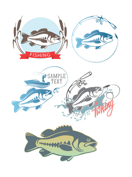 Icons fishing for bass  - Wektor, obraz