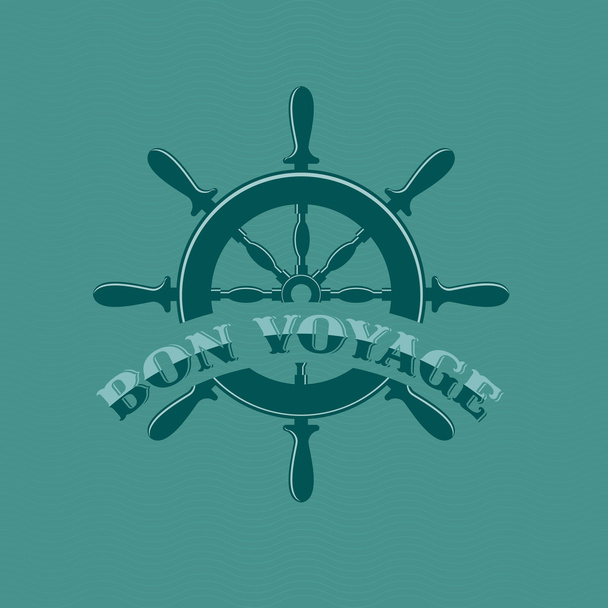 Have a good trip. Steering wheel and inscription bon voyage for tourism banner on  aquamarine background. Vector illustration. - Wektor, obraz