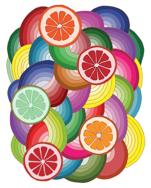 Абстрактный рисунок с многоцветными цитрусовыми
 - Вектор,изображение