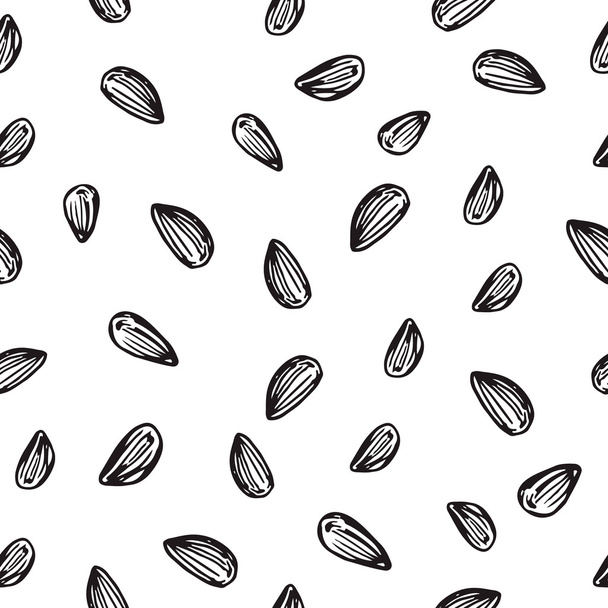 Seamless vector sunflower seeds pattern. Sketch sunflower seeds. Hand drawn texture  Ready design for textile, fabric, surface textures, packaging. - Vector, Image