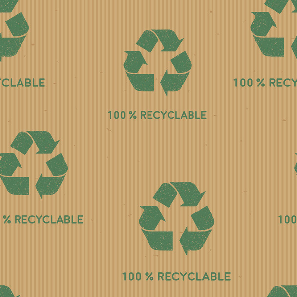 Seamless texture kraft paper with green recycle sign. Vector kraft paper background - Vector, Image