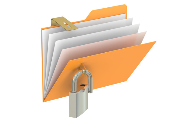 Folder with opened padlock, 3D rendering - Photo, Image