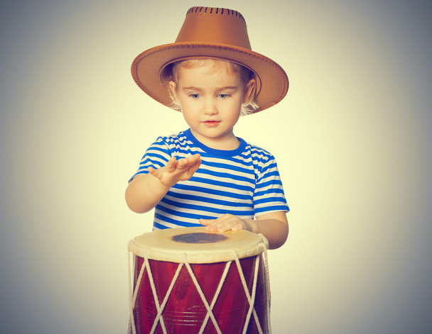 Little Funny girl  play drum. - Photo, Image