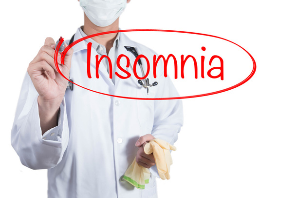 Doctor using red pen draw circle on insomnia - Photo, Image