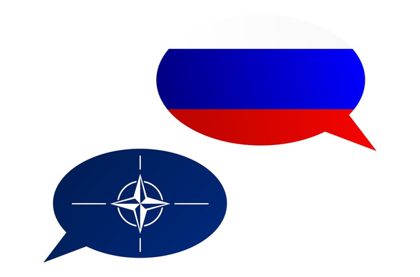Oroszország és a Nato közötti beszélgetés buborékok - Vektor, kép