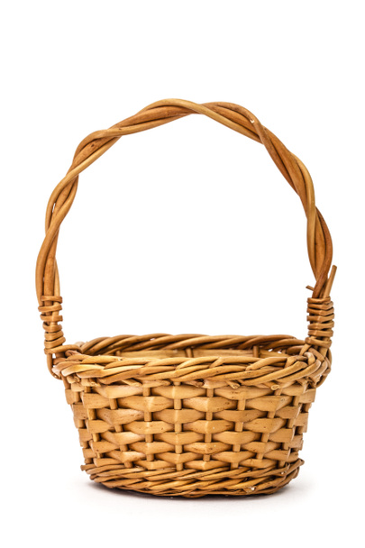 Empty wicker basket, isolated on white background - Photo, Image