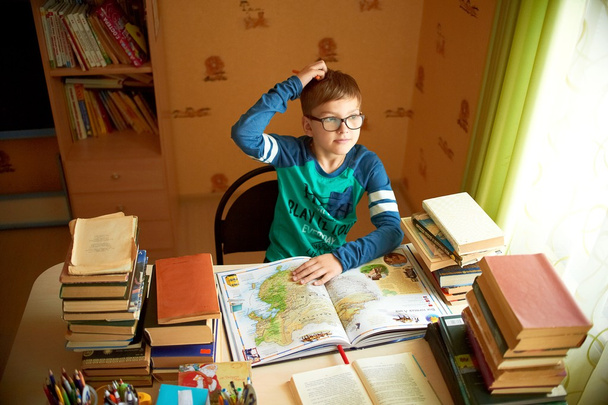 school concept - student boy reading book - Foto, Imagem