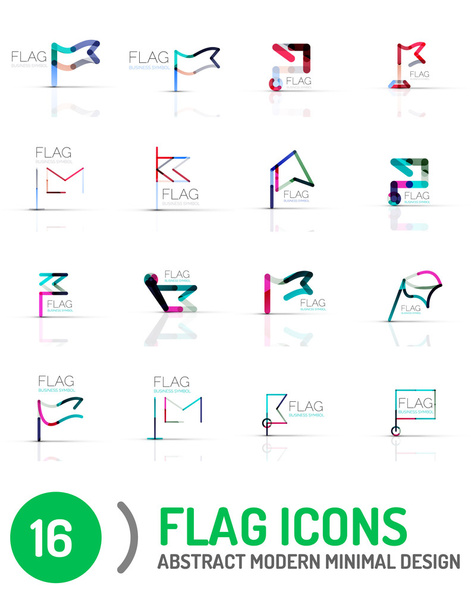 Zászló ikon készlet logó, lineáris kialakítás - Vektor, kép