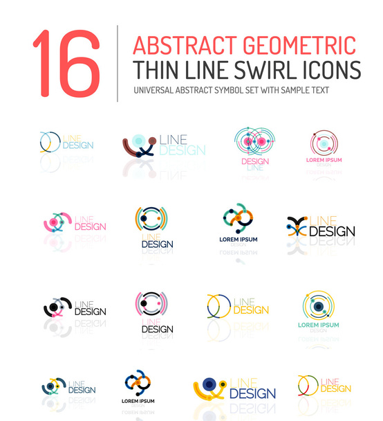Verzameling van lineaire abstracte logos - wervelingen en cirkels - Vector, afbeelding