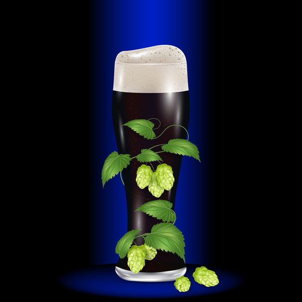 黒ビールのグラスは、ホップを包まれました。現実的なベクトル図 - ベクター画像