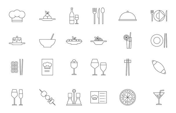 Restaurant food black icons set - Vettoriali, immagini