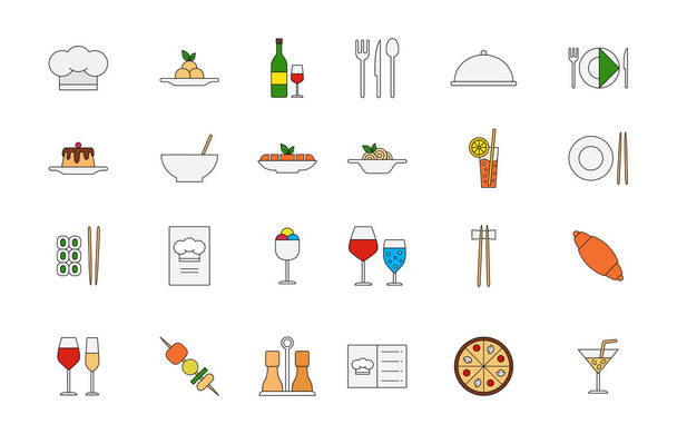 Restaurant food colorful icons set - Vector, Image