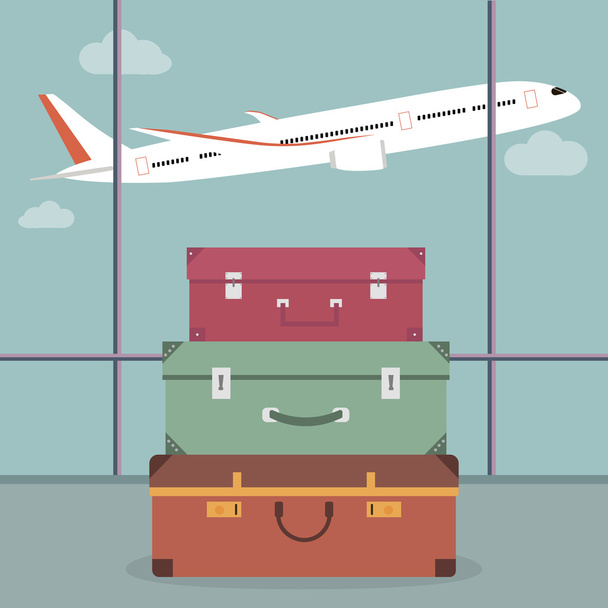 De bagage van de reis op de luchthaven - Vector, afbeelding