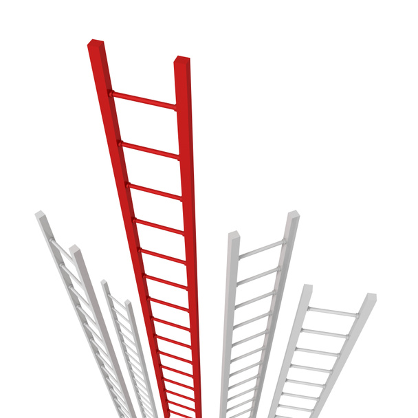Red success ladder standing out from a group of white ladders - Photo, Image