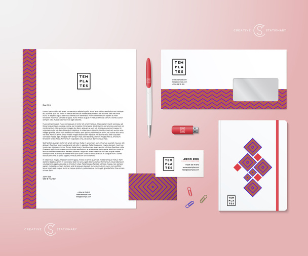 Creative Geometry Pink and Blue Realistic Vector Stationary Set with Soft Shadows. Good as Template or Mock Up for Business Identity. - Vector, Image